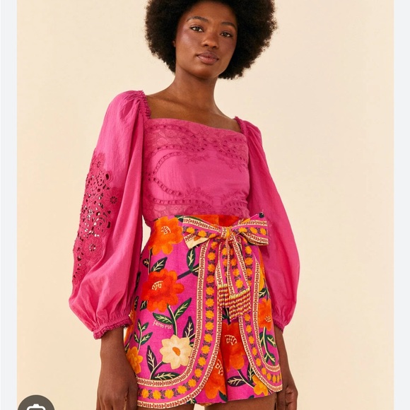 FARM Rio Pants - FARM Rio Pink and Orange High Waist Shorts